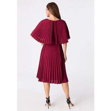 Roaman's Women's Plus Size Crepe Pleated Cape Dress