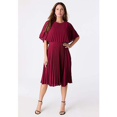 Roaman's Women's Plus Size Crepe Pleated Cape Dress