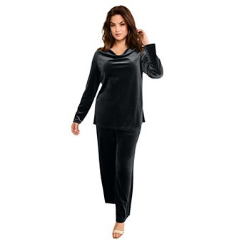 Roaman's Women's Plus Size Cowl Neck Velour Tee