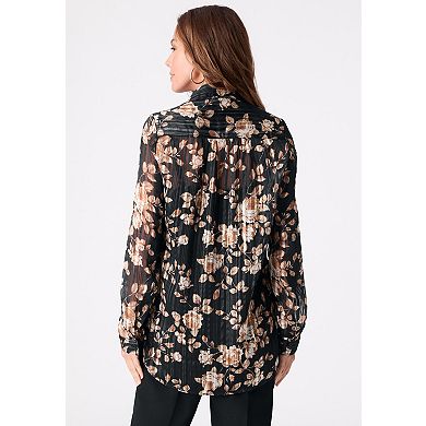 Roaman's Women's Plus Size Kate Lurex Stripe Blouse