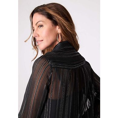 Roaman's Women's Plus Size Kate Lurex Stripe Blouse