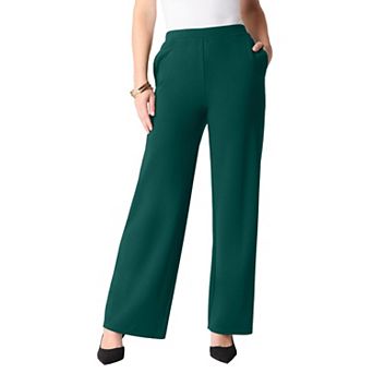 Roaman's Women's Plus Size Ponte Wide Leg Pant With Pockets And Pull On Elastic Waist
