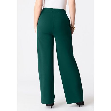 Roaman's Women's Plus Size Ponte Wide Leg Pant With Pockets And Pull On Elastic Waist