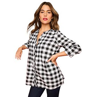 Roaman's Women's Plus Size Plaid Flannel Pintuck Blouse