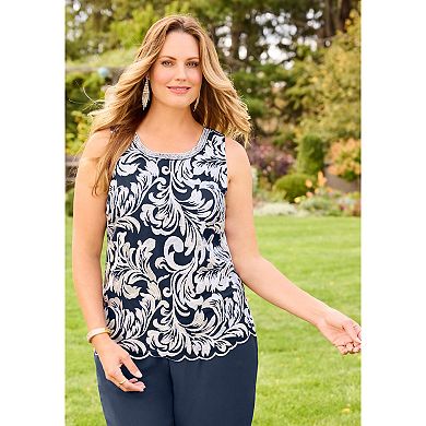 Catherines Women's Plus Size Embroidered 3-Piece Pant Suit