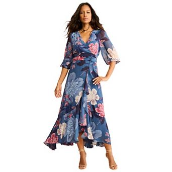 Roaman's Women's Plus Size Overlay Ruffle Maxi Dress