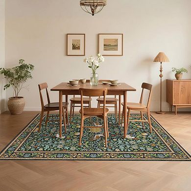 9x12FT Washable Area Rug Bird Pattern Non Slip Low Pile for Living Room Dining Bedroom