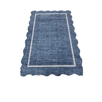 9x12FT Washable Area Rug Scalloped Geometric Border Non Slip Low Pile for Living Room Bedroom