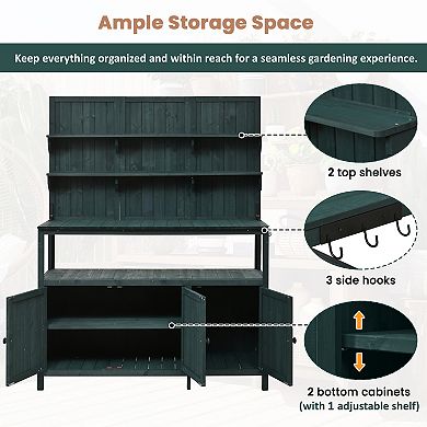 Merax Potting Bench with Hutch, 50.2" Solid Fir Wood Garden Workstation