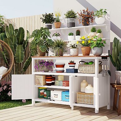Merax Potting Bench with Hutch, 50.2" Solid Fir Wood Garden Workstation