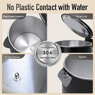 Smart 1.7L Electric Kettle 6 Preset Temps, 2H Keep Warm & No Plastic Contact! Pure Taste & Auto S