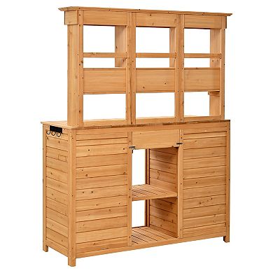 Merax 65.7'' H Tall Garden Potting Bench Table with Hutch,Patio Storage Workstation