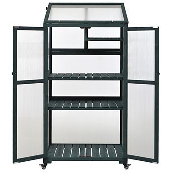 Merax 62inch Height Wood Large Greenhouse Balcony Portable Cold Frame with Wheels