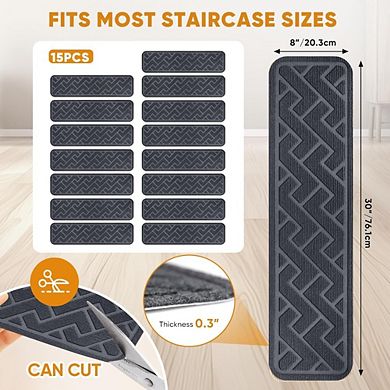 Great Ambitions 15-Pack Non-Slip Stair Treads, 8"x30" Gray Runner Rugs