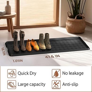 Great Ambitions Extra Large 16.1x47.6" Rubber Shoe Mat with Boot Brush, Indoor,Outdoor