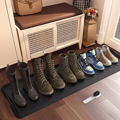 Great Ambitions Extra Large 16.1x47.6" Rubber Shoe Mat with Boot Brush, Indoor,Outdoor
