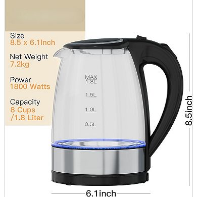 1.8L Electric Kettle - Fast Boil, Auto Shut-Off, Boil-Dry Protection, (1.8L)