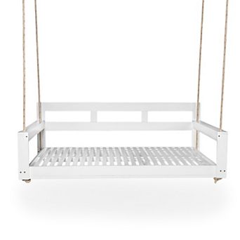 Merax Patio Wooden Twin Size Porch Swing Daybed Frame, Garden Swing Bench Chair with 4 Hanging Ropes