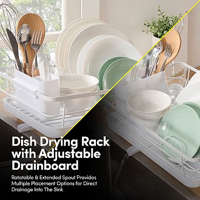 Sweet Home Collection 3-Piece Multi-Functional Dish Drying Rack with Drain Board & Utensil Holder
