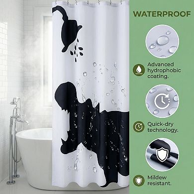 Cute Animal Print Shower Curtain, Waterproof Fabric Bath Shower Curtain Sets with 12 Plastic Hooks