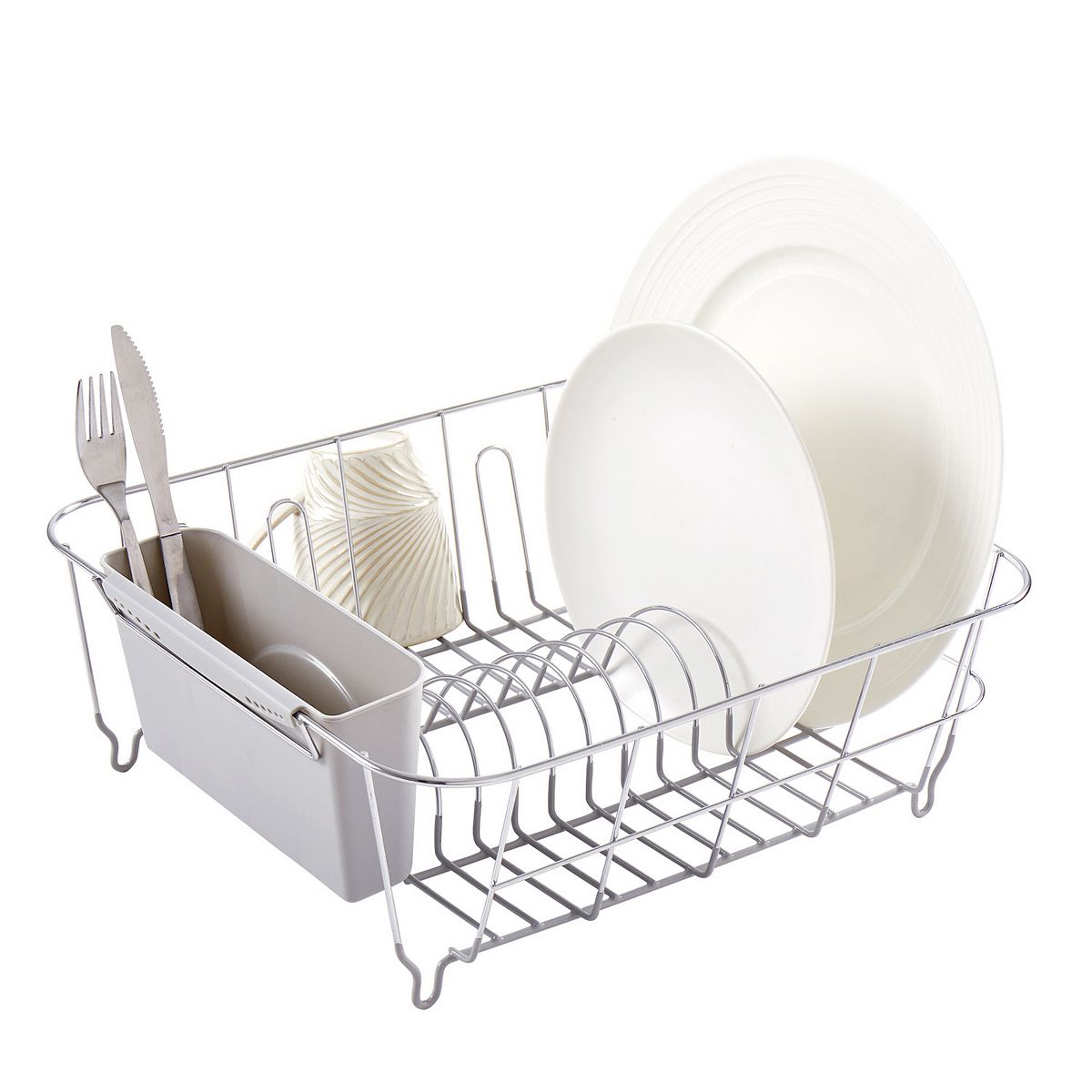 Sweet Home Collection Chrome Plated Steel 2-Piece Small Dish Drainer - Silver