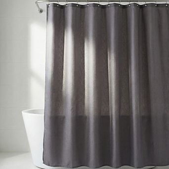 Premium Waffle Weave Shower Curtain with Excellent Drape, Solid Color Bath Curtain Set with 12 Hooks