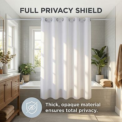 Solid Color Linen-Like Shower Curtain, Hook-Free Design Shower Curtain Sets with Split Rings