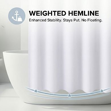 Solid Color Linen-Like Shower Curtain, Hook-Free Design Shower Curtain Sets with Split Rings