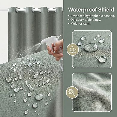 Solid Color Linen-Like Shower Curtain, Hook-Free Design Shower Curtain Sets with Split Rings