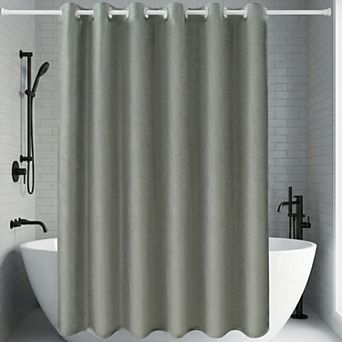 Solid Color Linen-Like Shower Curtain, Hook-Free Design Shower Curtain Sets with Split Rings