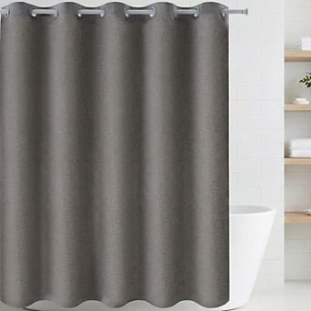 Solid Color Linen-Like Shower Curtain, Hook-Free Design Shower Curtain Sets with Split Rings