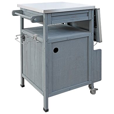 Whisen Outdoor Kitchen Island with Stainless Steel Top, Drop Leaf, Towel Rack & Lockable Wheels