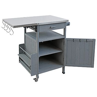 Whisen Outdoor Kitchen Island with Stainless Steel Top, Drop Leaf, Towel Rack & Lockable Wheels