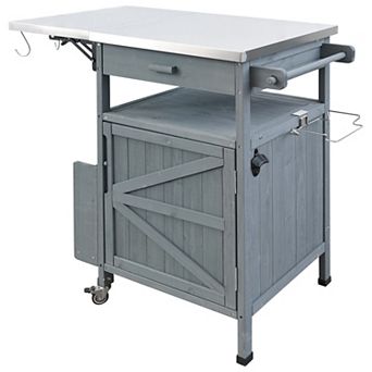 Whisen Outdoor Kitchen Island with Stainless Steel Top, Drop Leaf, Towel Rack & Lockable Wheels