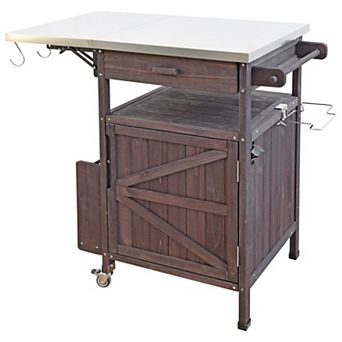 Whisen Outdoor Kitchen Island with Stainless Steel Top, Drop Leaf, Towel Rack & Lockable Wheels