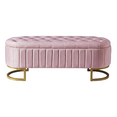 Whisen Upholstered Velvet Storage Ottoman with Button-Tufted, Storage Bench with Metal Legs