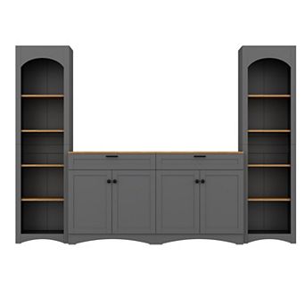 Whisen 3 pc Farmhouse Entertainment Center with Storage Cabinet, TV Stand with Bookshelf
