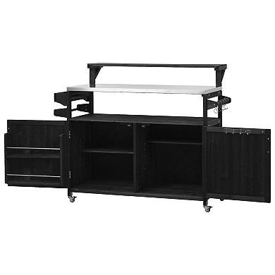 Whisen Outdoor Kitchen Island with Raised Shelf, Stainless Steel Top, Adjustable Shelf & Spice Rack