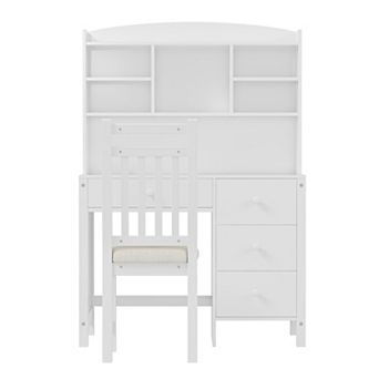 Whisen Vintage Desk and Upholstered Chair Set with Bookshelf, Computer Desk with Four Drawers