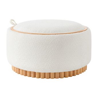 Whisen Round Storage Ottoman with Solid Wood Legs and Reversible Lid