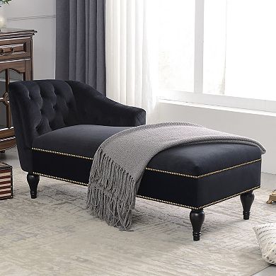 Whisen 58" Velvet Chaise Lounge with Nailhead Trim and Solid Wood Legs