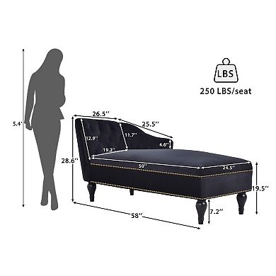 Whisen 58" Velvet Chaise Lounge with Nailhead Trim and Solid Wood Legs