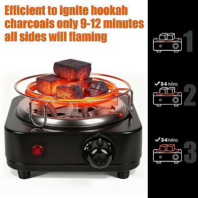 500W Electric Charcoal Burner Hookah Coal Heater with Grill & Tongs