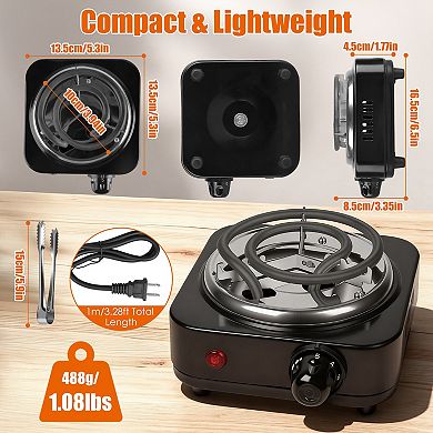 500W Electric Charcoal Burner Hookah Coal Heater with Grill & Tongs