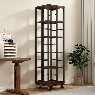 Whisen 5 Tiers Rotating Bookshelf, Corner Bookcase, 360 Display Wood Spinning Bookshelves