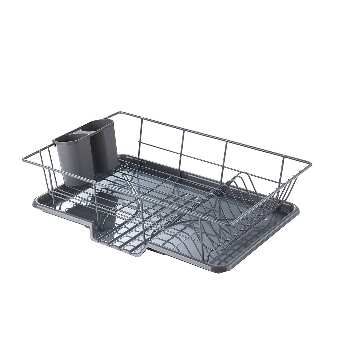 Sweet Home Collection Steel 3-Piece Large Dish Drainer - Gray
