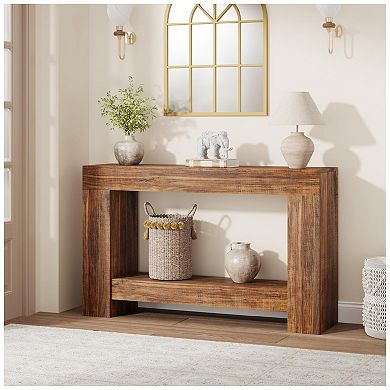 Long Console Table, 2-Tier Rectangular Sofa Table Behind The Couch, Farmhouse Entryway Accent Table