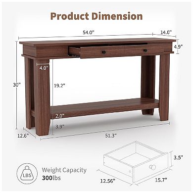 Long Console Table with Drawers, Wooden Rectangular Entryway Table