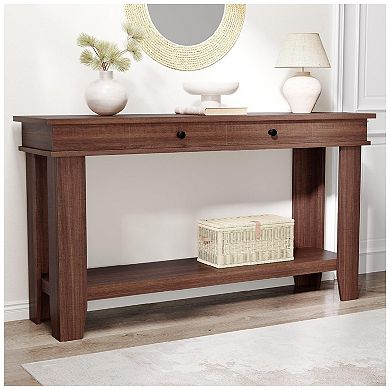 Long Console Table with Drawers, Wooden Rectangular Entryway Table
