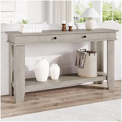 Long Console Table with Drawers, Wooden Rectangular Entryway Table